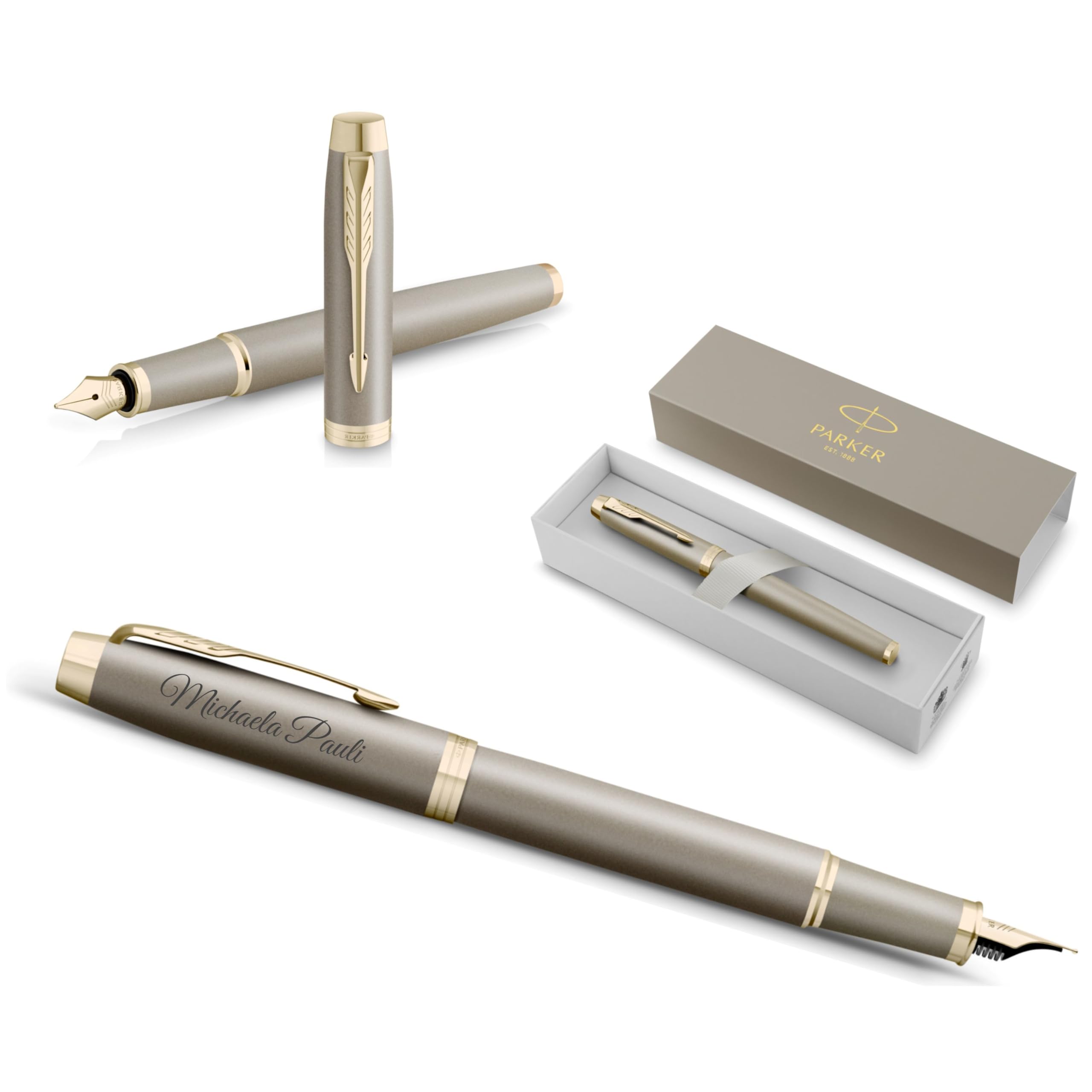 PARKER IM The Finishing Touch Collection - Pluma estilográfica con grabado personalizado, ideal como regalo de cumpleaños, boda o negocios (piedra arena)