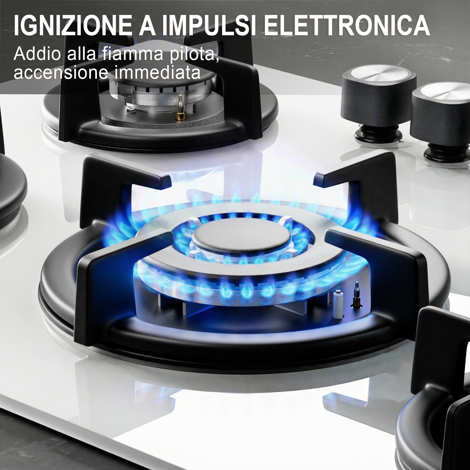 Piano Cottura Gas 5 Fuochi, Gas on Glass 77 cm da Incasso, Bruciatore Rapido, Bruciatore Wok, Precisa Regolazione della Fiamma(Dimensioni di taglio: 73 x 48 cm)