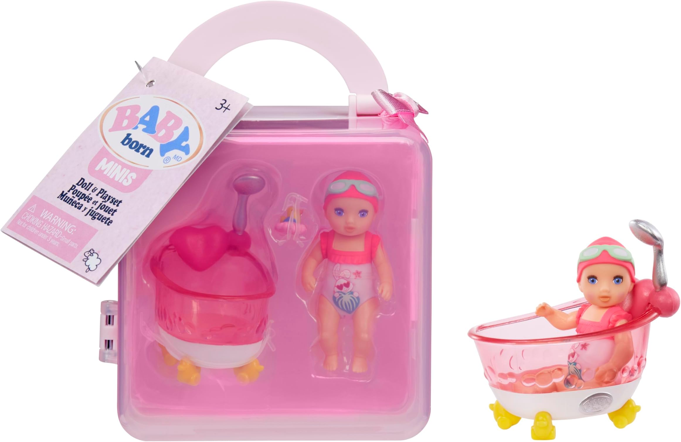 BABY born Minis Playset - Light Skin Tone Doll with Blue Eyes, Bath and Rubber Duck, Includes Reusable Carry Bag for Travel