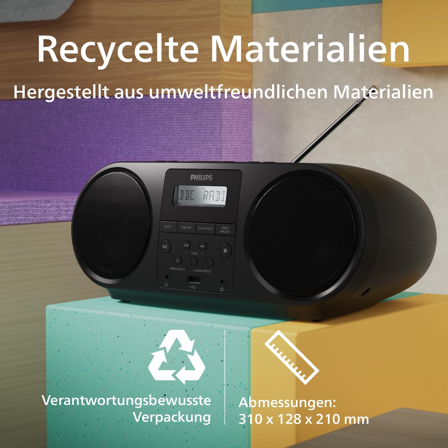 Philips TAZ6000 Multifunktions-CD-Spieler mit DAB+-/FM-Radio, Bluetooth 5.4, USB, Dynamic Bass und 3,5 mm Kopfhörerbuchse