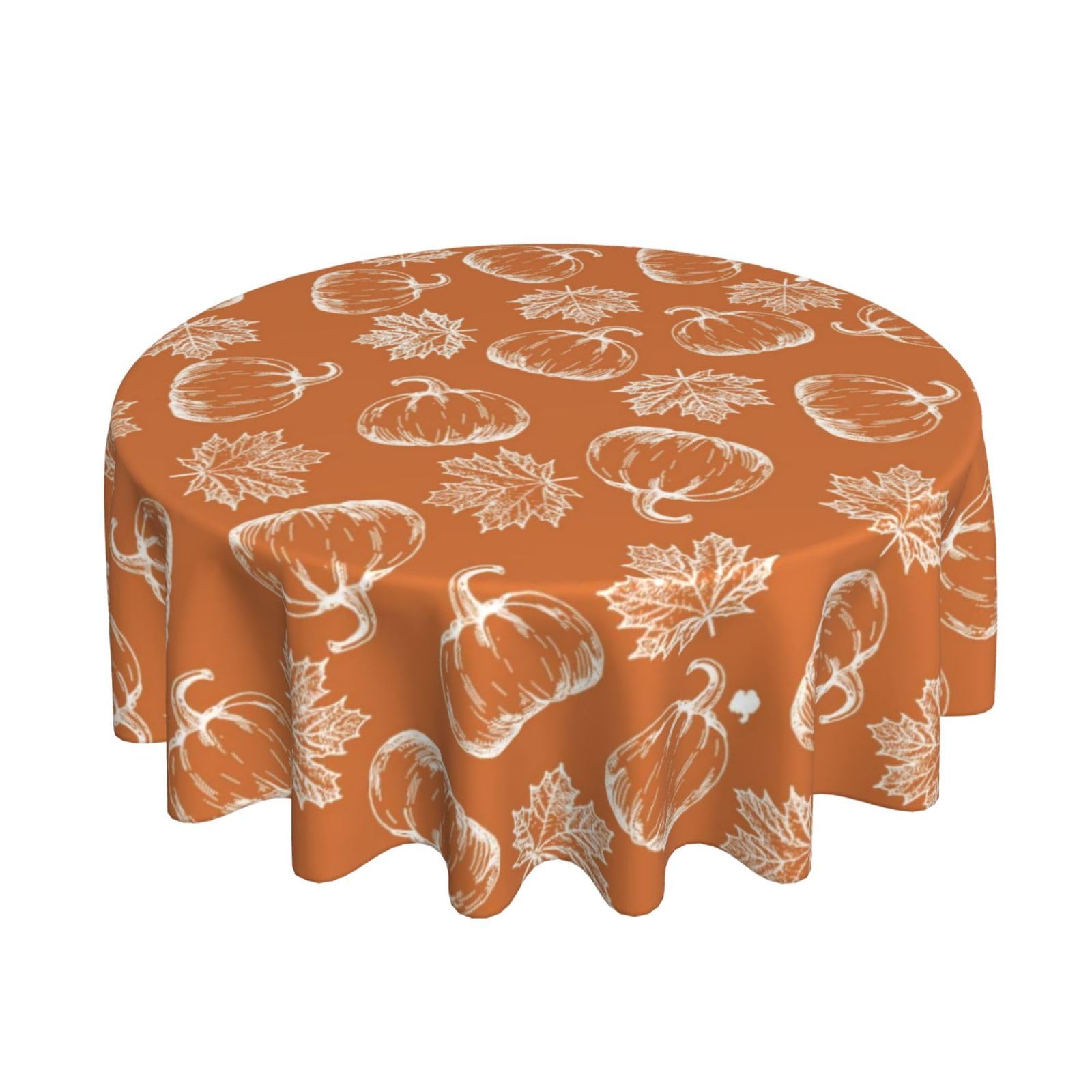 Yxuiyal Fall Round Tablecloths 70 Inches Fall Pumpkin Maple Leaves Orange Decorative Tablecloth 70 Inch Washable Reusable Autumn Thanksgiving Decoration Table Cover for Home Kitchen Dining Room