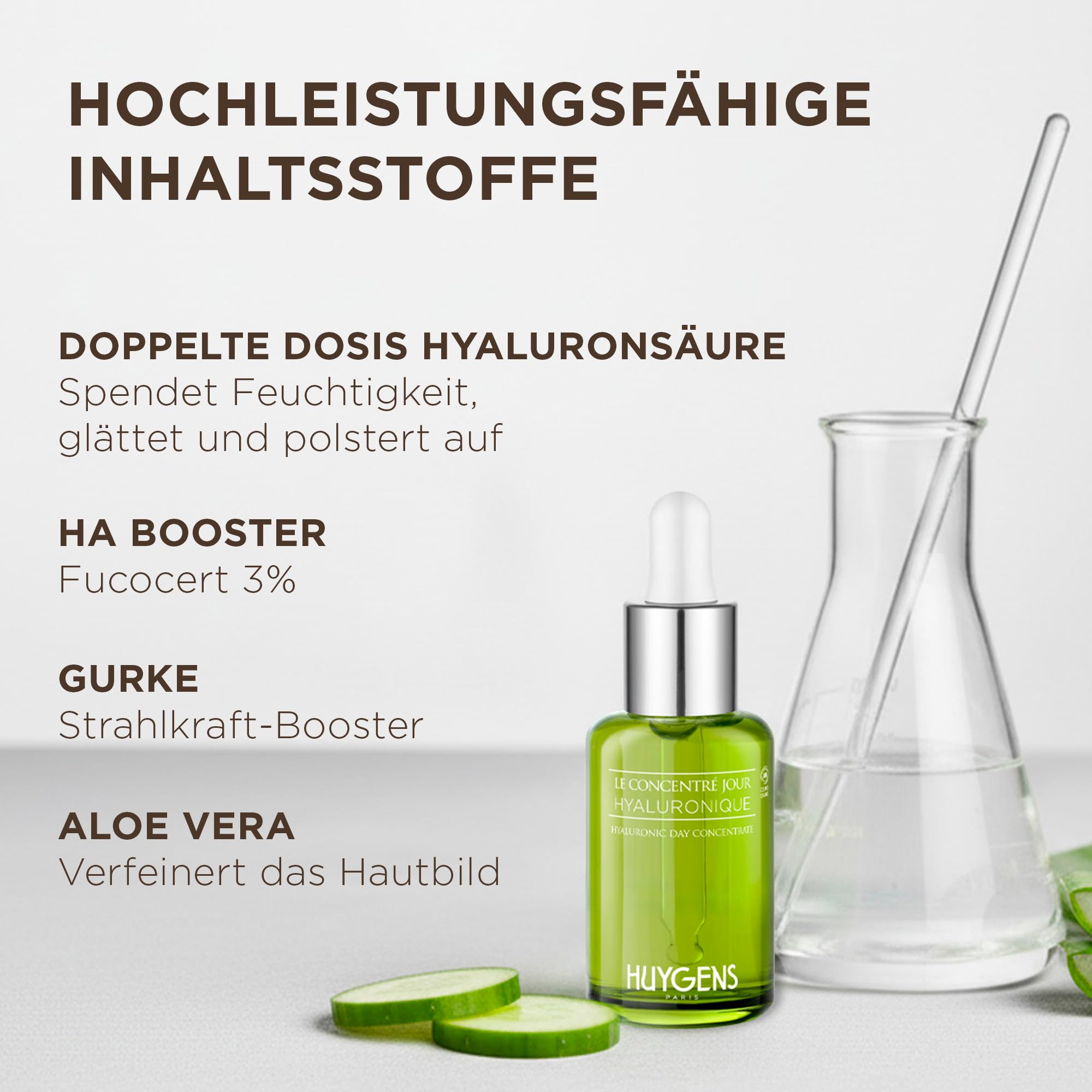 HUYGENS Hyaluron Serum Gesicht – Hyaluronsäure Konzentrat, Feuchtigkeitsspendend & Aufpolsternd mit 3% Booster – +49% mehr Feuchtigkeit nach 1 Std., 99% natürlich – 30 ml