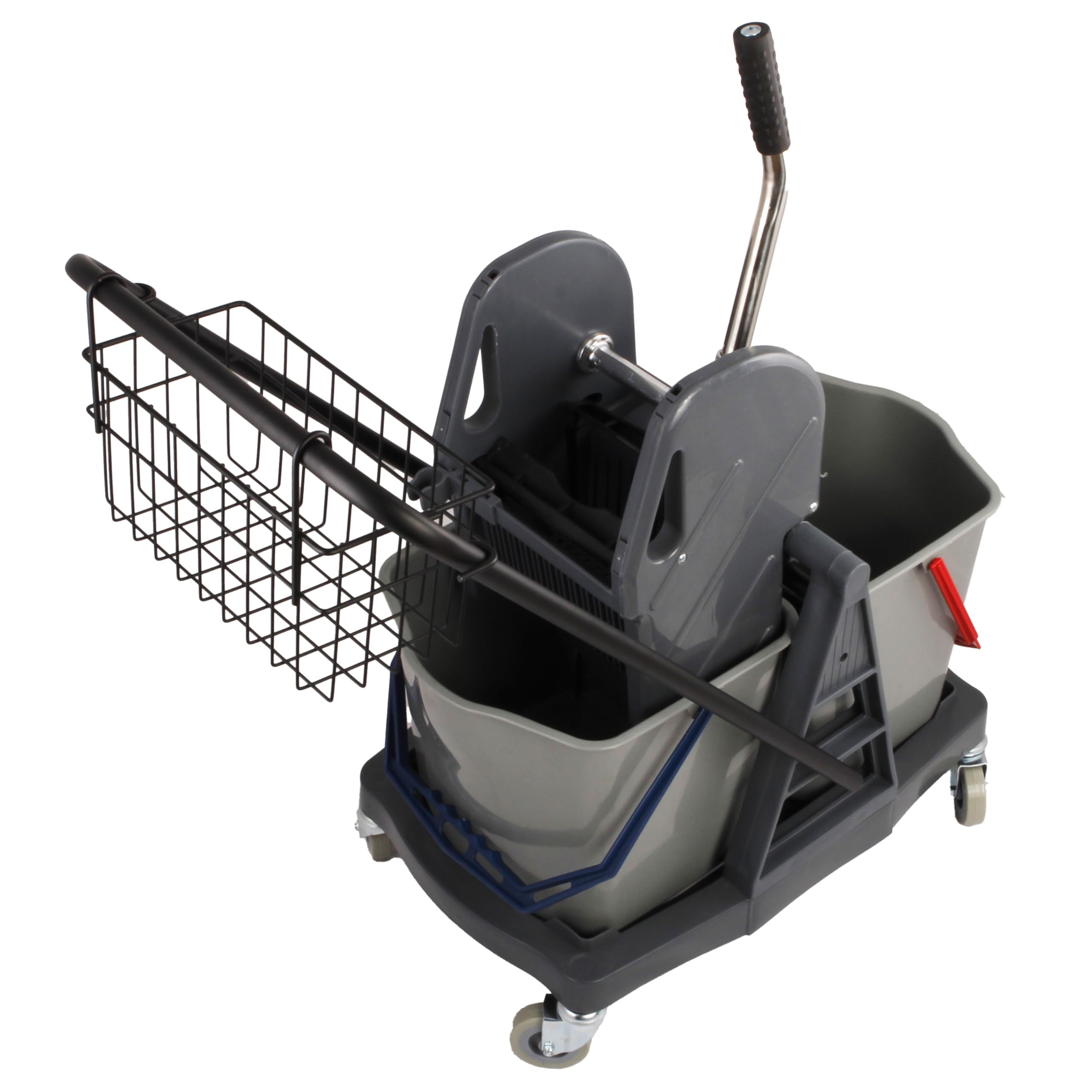 Carro de Limpieza Profesional 2X 25L, Prensa y Mopa Completa | Kit con cubos de segregación, soporte magnético, mango ergonómico y limpiadores de 1L para parqué, PVC y baldosas