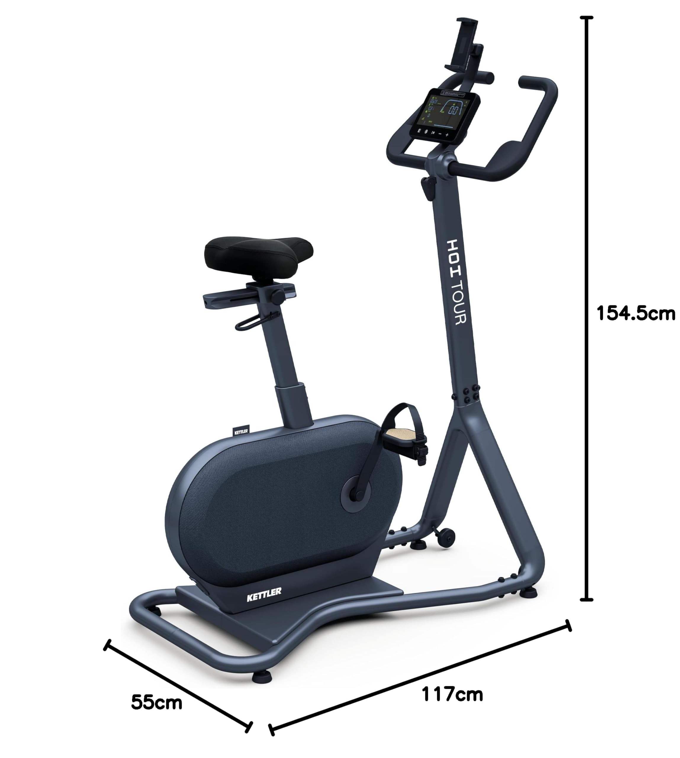 KETTLER SPORT Ergometer HOI TOUR STONE | Induktionsbremssystem mit bis zu 500 Watt Spitzenleistung | 20 Trainingsprogramme, interaktives Training mit Apps