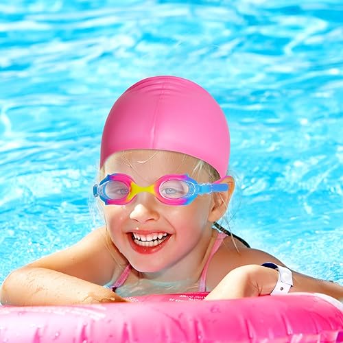 Miniatura 7 de Gorro de natación para niños y niñas, gorro de natación de silicona para cabello corto con gafas de natación y clip para la nariz, gorras de baño