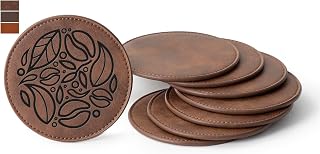 PYD Life 8 Pack Leather Coasters Blanks Sets Round 3.9" x 3.9" Vintage Brown for Glowforge Xtool Laser Engraving DIY Crafting,Coaster for Drinks Coffee Table Mugs Cups Tumblers Home Decor
