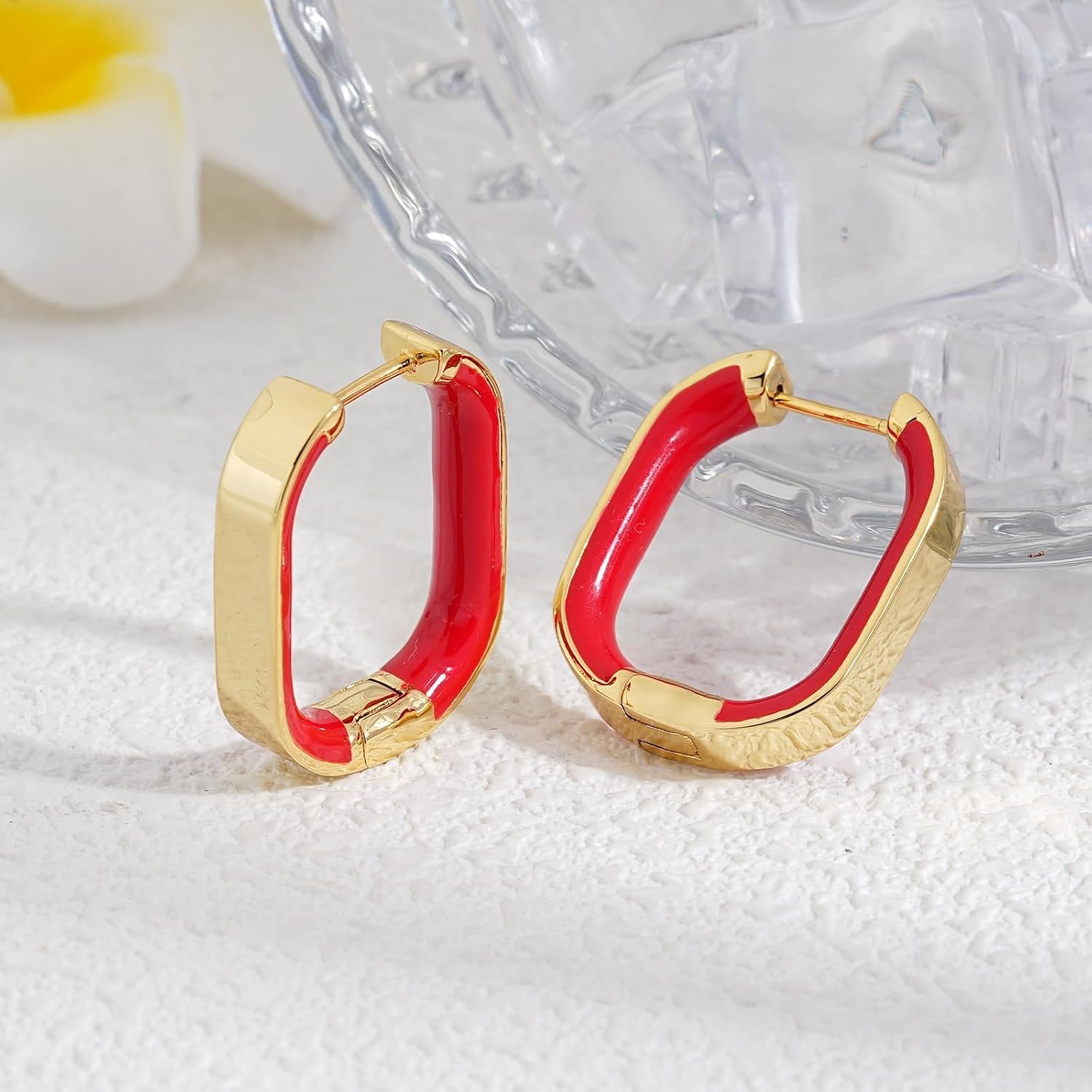 Enamel Hoop Earrings for Women 18k Real Gold Plated U Shaped Huggie Earring Enamel Jewelry Mother's Day Birthday Gift for Wife Mother Girlfriend
