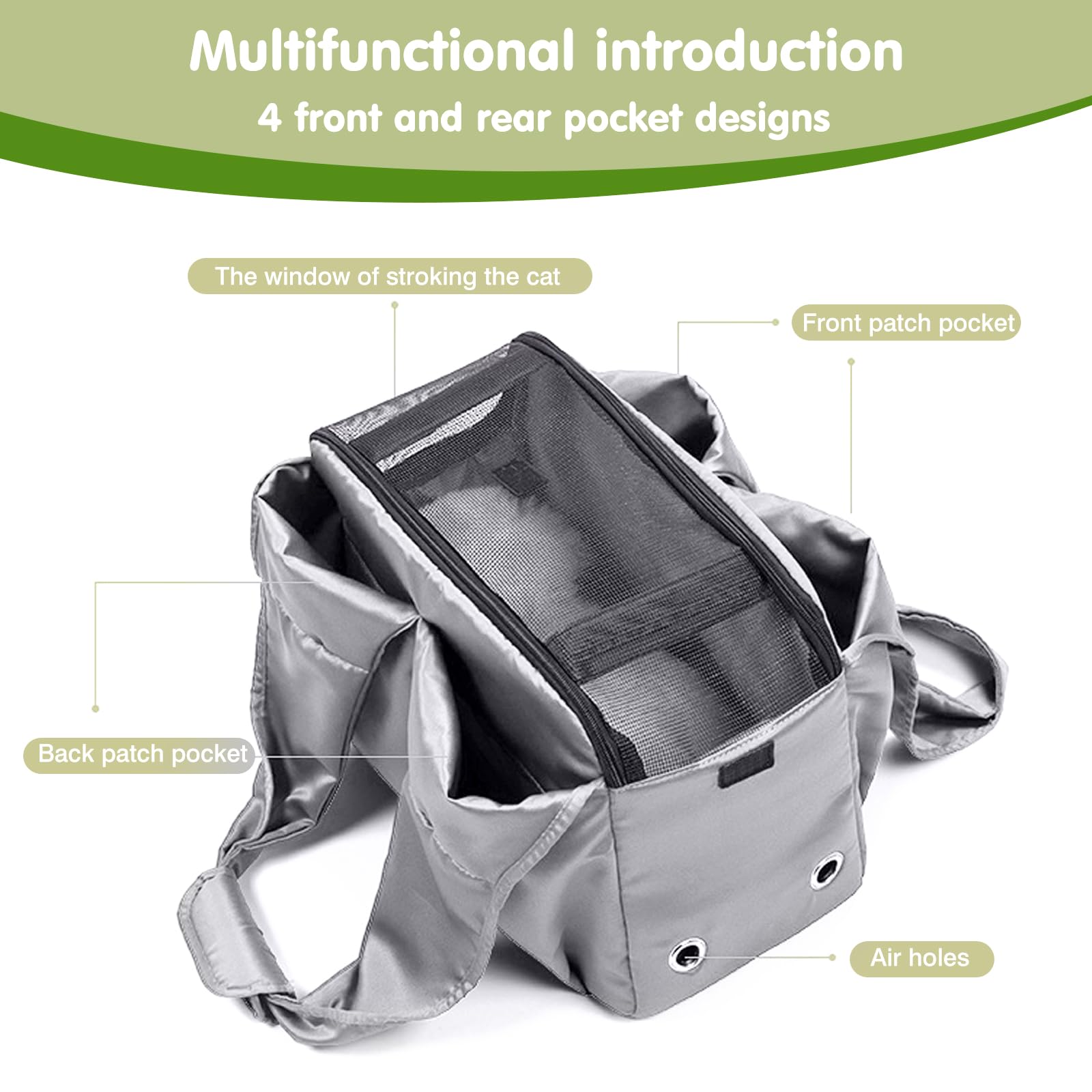 PETCUTE Sac Transport Chat Chien,Respirant Sac de Transport en Bandoulière pour Animal de Compagnie avec Tapis Solide,Souple Sac de Transport pour Chat Chien avec Sangle de Sécurité Interne