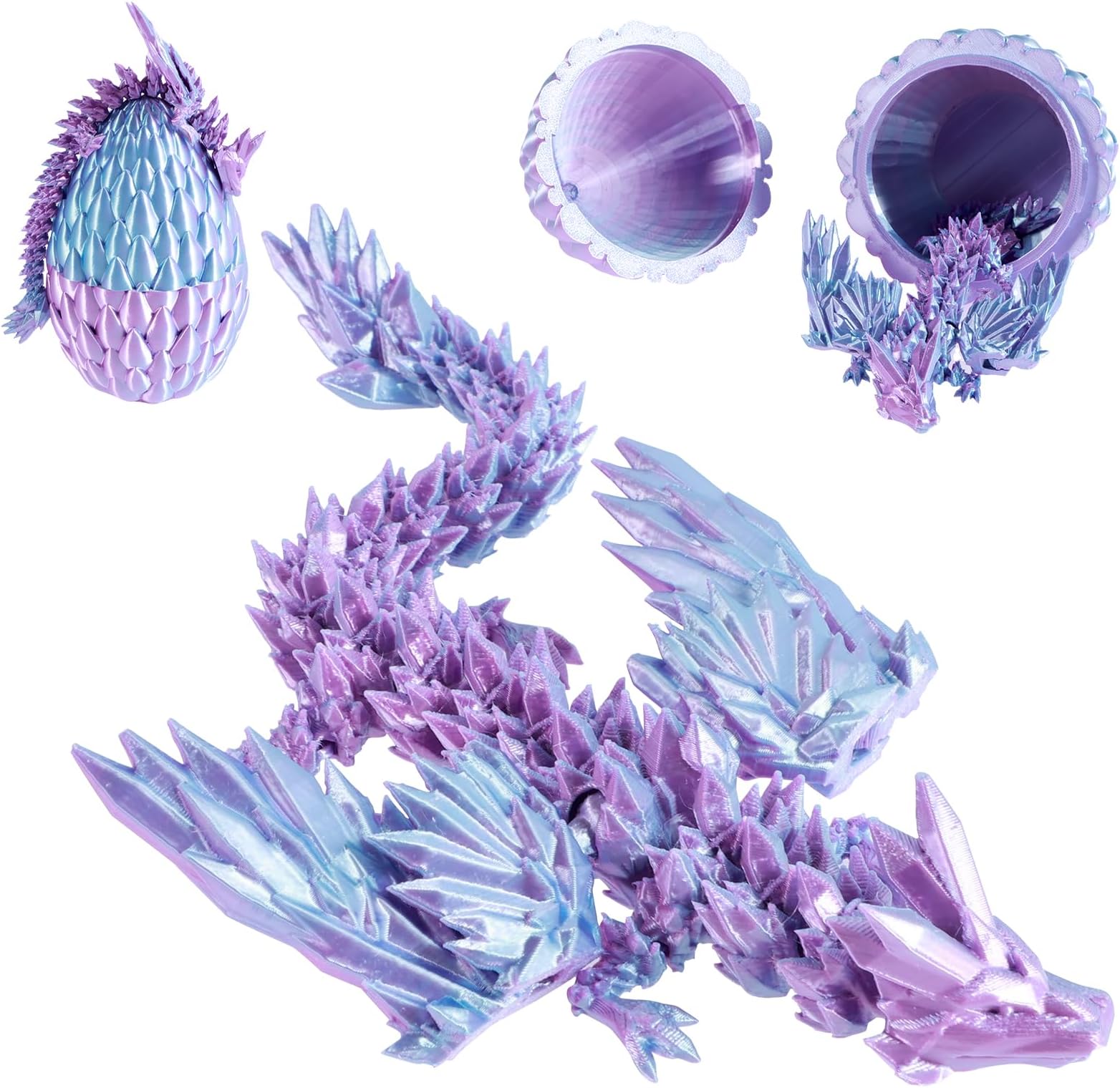 3D Printed Dragon Egg with Dragon (22.5cm) Inside, Mystery Articulated Crystal Animals Fidget Toys & Decor, 3D Print Surprise Animals Toy for Kids, Teens,Collectors (fantasy blue)