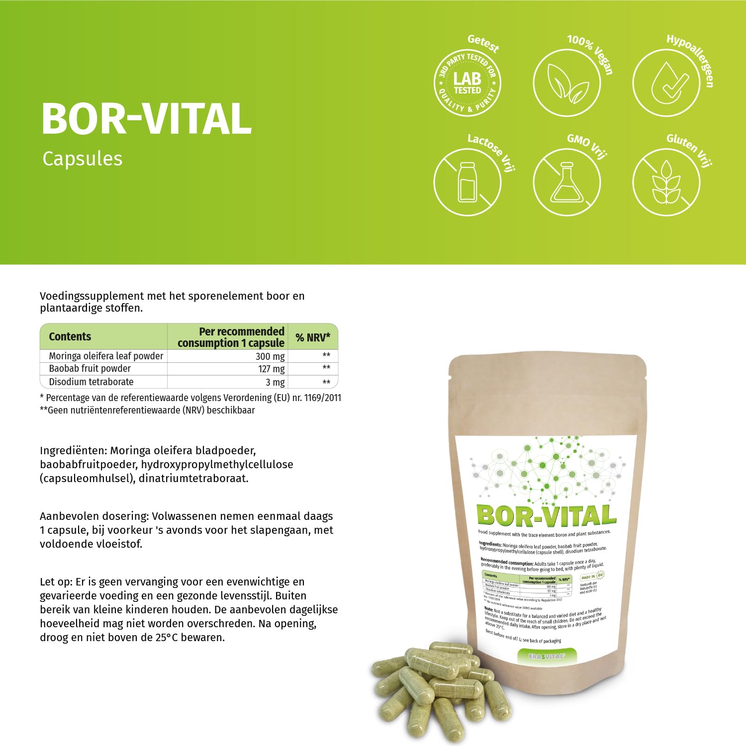 Bor-Vital 3mg je 540 Kapsel Kapseln mit wichtigen Pflanzenstoffen für optimale Bioverfügbarkeit einer Konzentration von Bor ≤ 0,3% vegan (540 stück (1er Pack))