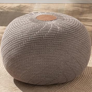 Large Ottoman Foot Stool, Knitted Foot Rest, Round Pouf Chair, Modern Living Room Furniture Bean Bag, Room Decor, Bedroom Footstool, Boho Pouffe, Home Decor Poof, 20" W x 15" H, Brown