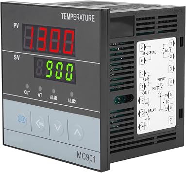 MC901 Digital PID Temperature Controller PT100 Sensor K Type Universal Input Relay/SSR Output 85V-265V 0~1300℃