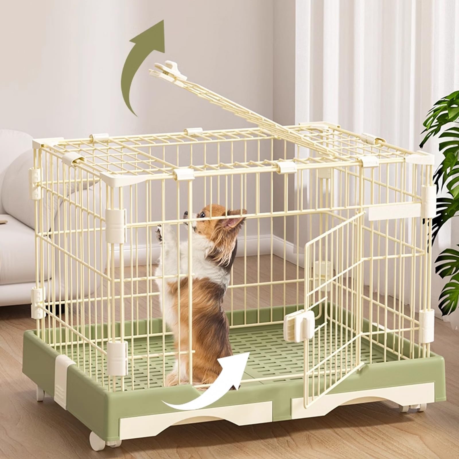 Jaula para Conejos Grandes Interior Acero Al Carbono Jaula Conejos con Ruedas con Bandeja Extraíble, Casa Conejo con Tragaluz for Animales Pequeños(Green,72 * 47 * 55cm)