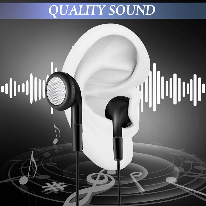 Kanayu 100 Pack Earbuds Bulk Classroom Headphones Wired Earphones, Black image 6