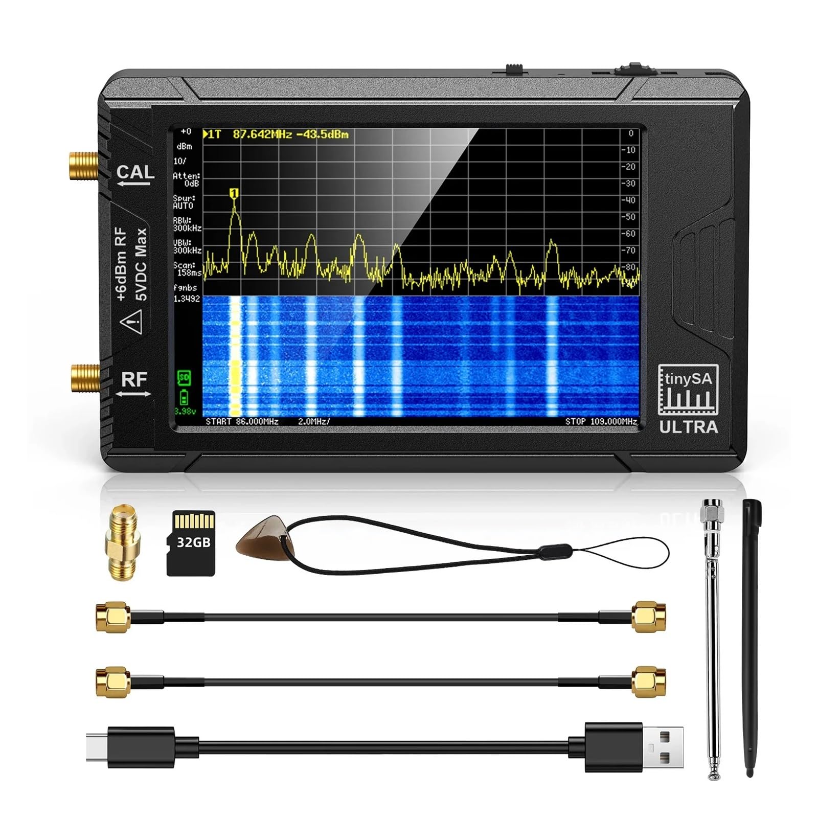 Analizador de red vectorial NanoVNA LiteVNA TinySA ULTRA de 4 pulgadas, HW HF VHF UHF SWR, retardo de fase, analizador de antena con gráfico Smith(TinySA-ULTRA-4 inch)
