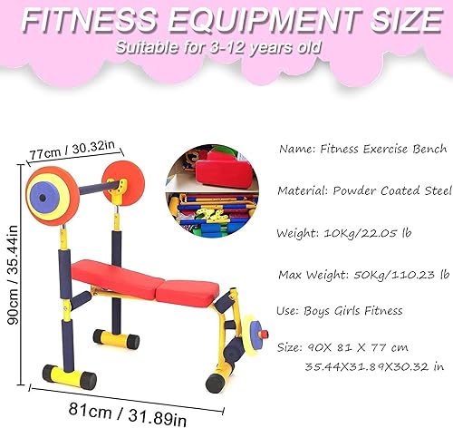Miniatura 4 de Equipo de ejercicio de fitness para niños, divertido juguete de ejercicio de banco y prensa de piernas, mancuernas de entrenamiento para niños,