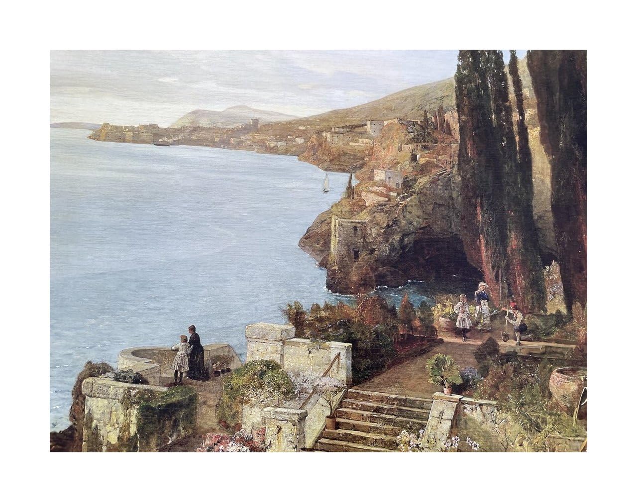 Lnxp Splendido dipinto 90 x 70 cm Artista; E.J.Schindler 'Vista di Ragusa' Quadro Barocco Cornice Antica Repro Rinascimento come dipinto & riproduzione d'arte di alta qualità 58B