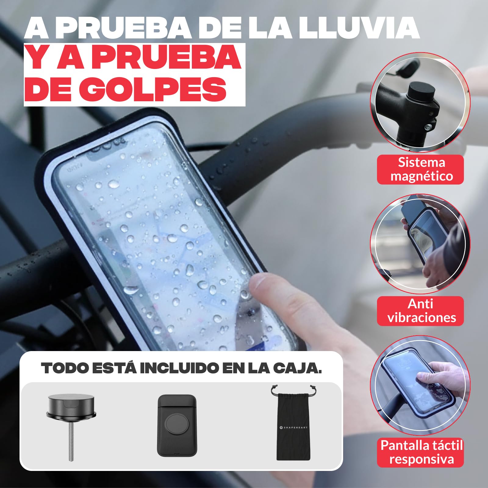 Shapeheart Soporte Móvil Bicicleta para Potencia con Funda Magnética | Para todos los móviles | Potencia dirección de 1 1/8 (28–32 mm) | GPS para carretera, gravel y BTT | Resistente a la lluvia