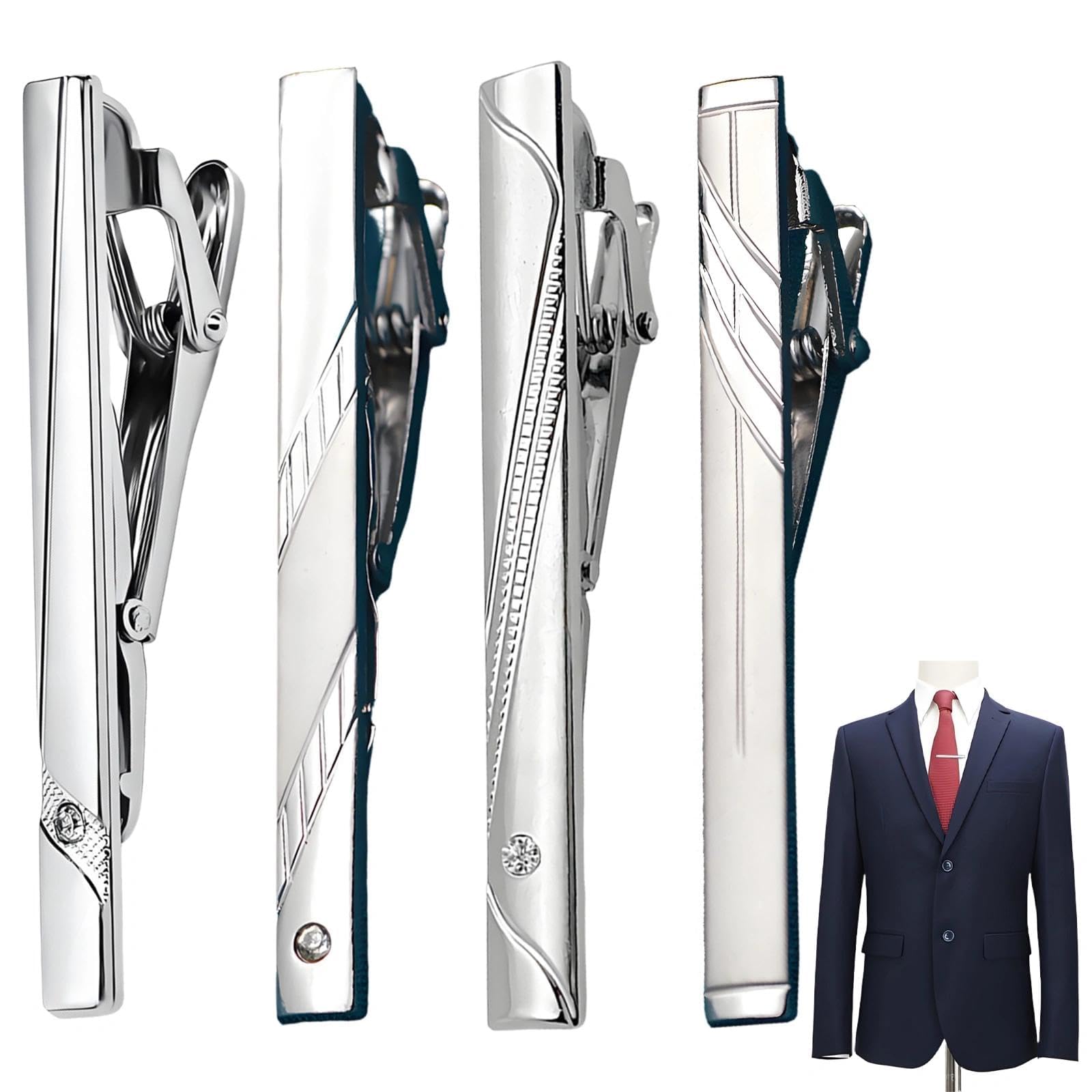 urvara 4 Pieces Tie Pin for Men Formal, Christmas Tie for Men Brooch, Tie for Men Office Wear, Silver Tie Clip with Secure Hold Design for Formal Attire and Professional Events-picture-22