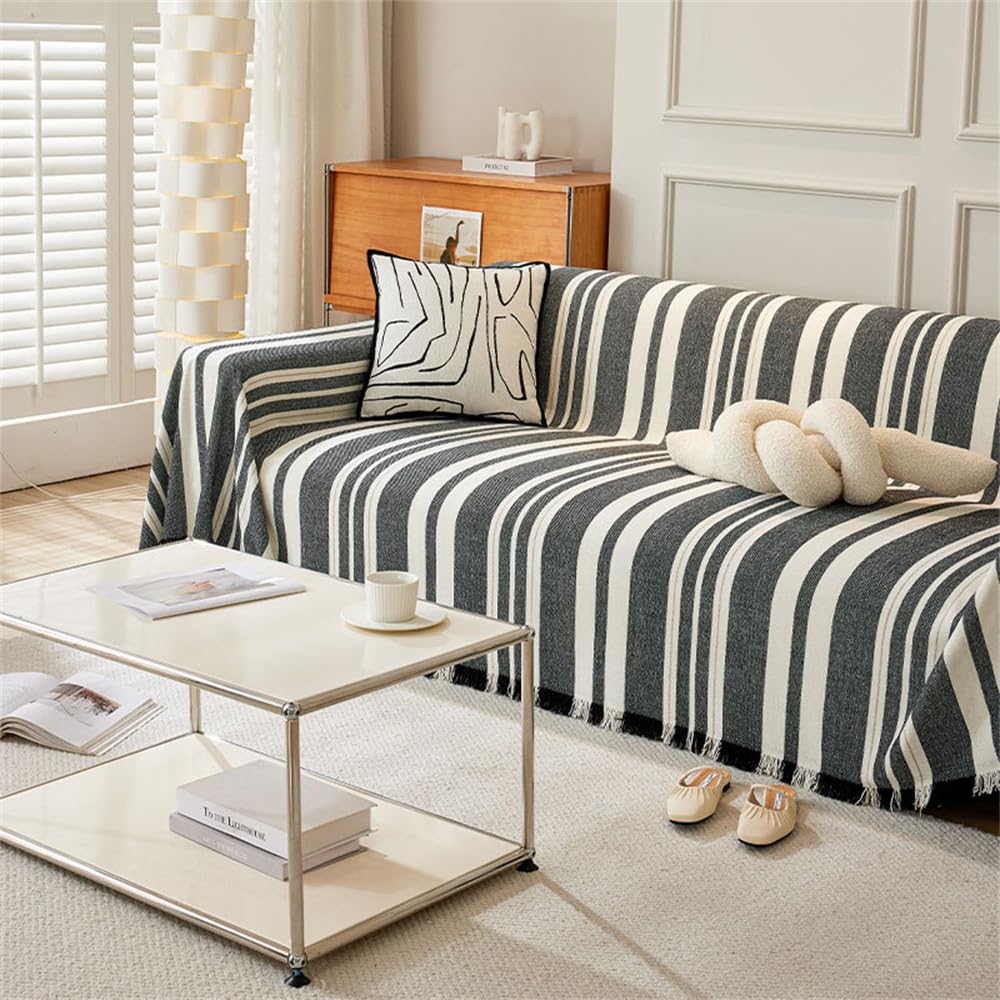FANSU Throw for Sofa Large, Soft Nordic Striped Fashion Throw Blanket Sofa Reversible Versatile Blanket Throw Decorative for Chair Settees Couch Sofa Bed (Armchair(180x90cm),Black)