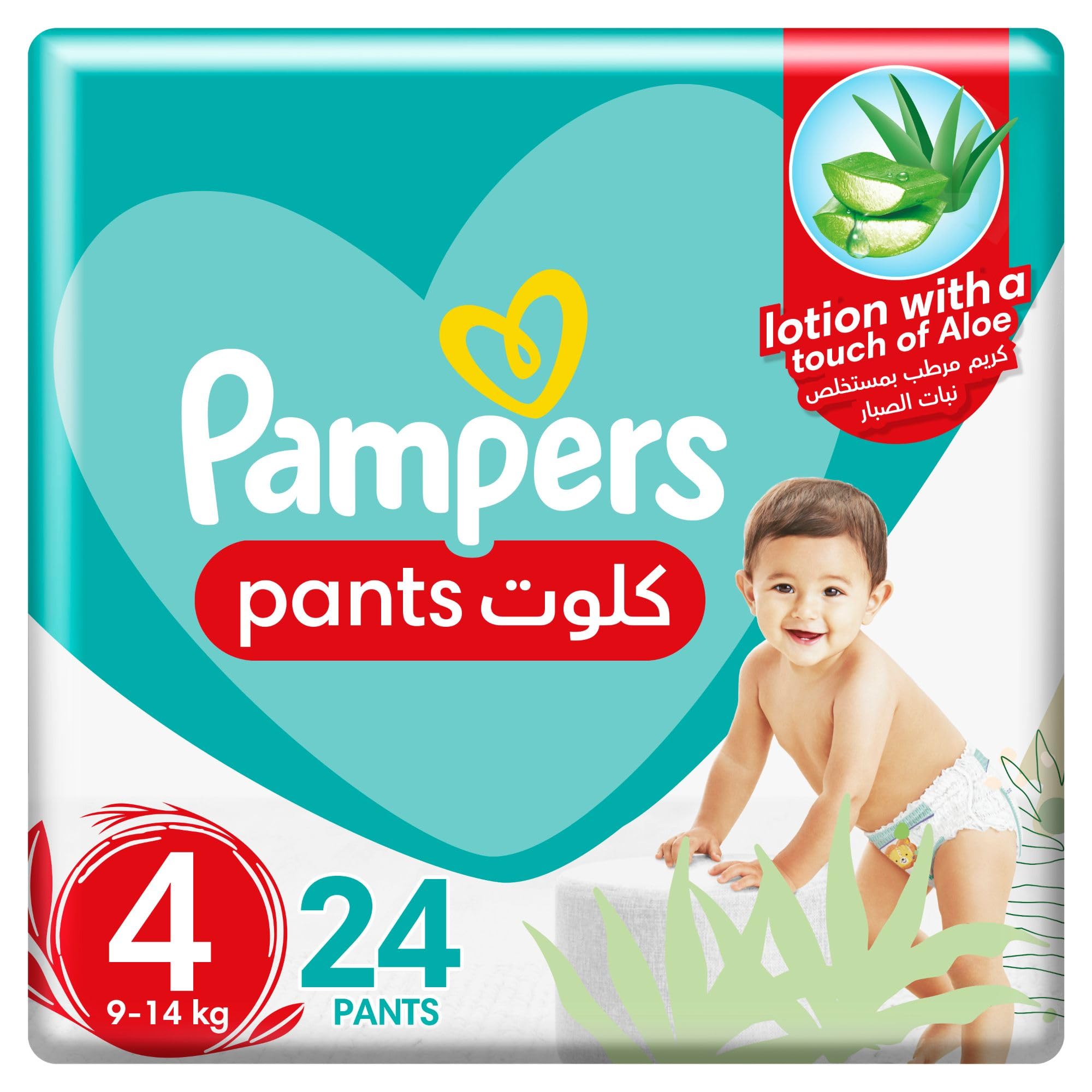 Baby-Dry Pants Diapers with Aloe Vera Lotion, 360 Fit & up to 100% Leakproof, Size 4, 9-14kg, Carry Pack, 24 Count