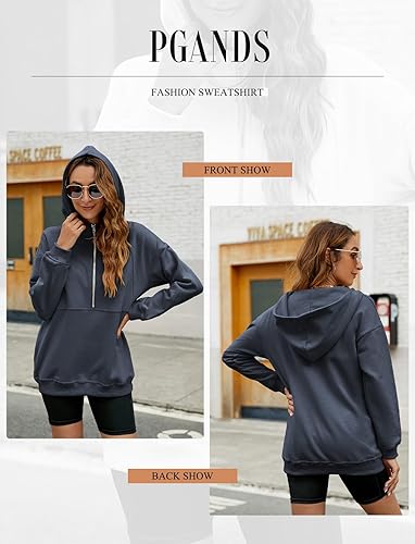 Miniatura 4 de PGANDS Sudaderas con capucha de forro polar con media cremallera para mujer, manga larga, cuello forrado, cremallera y bolsillo