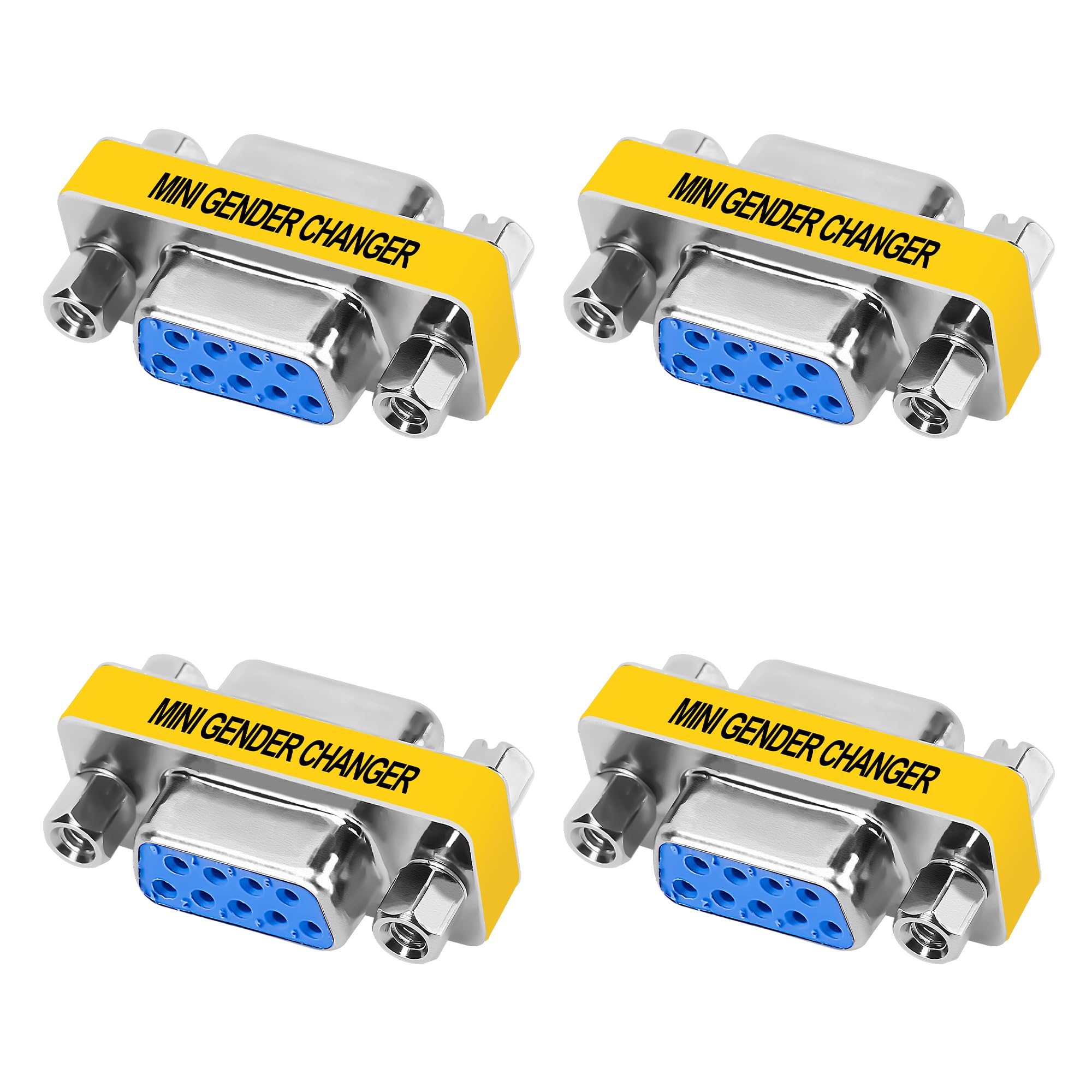 9-Pin DB9 Coupler 4 Pack, 9-Pin DB9 Female to Female Adapter Connector, Mini Gender Changer Extender Support 1080P Full HD-RS232 Serial Cable Coupler for Data Transfer