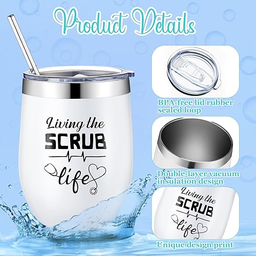 Miniatura 3 de Zubebe 8 vasos para enfermeras con tapa con pajilla, taza de café de enfermería de acero inoxidable, botella de agua para enfermera, divertido