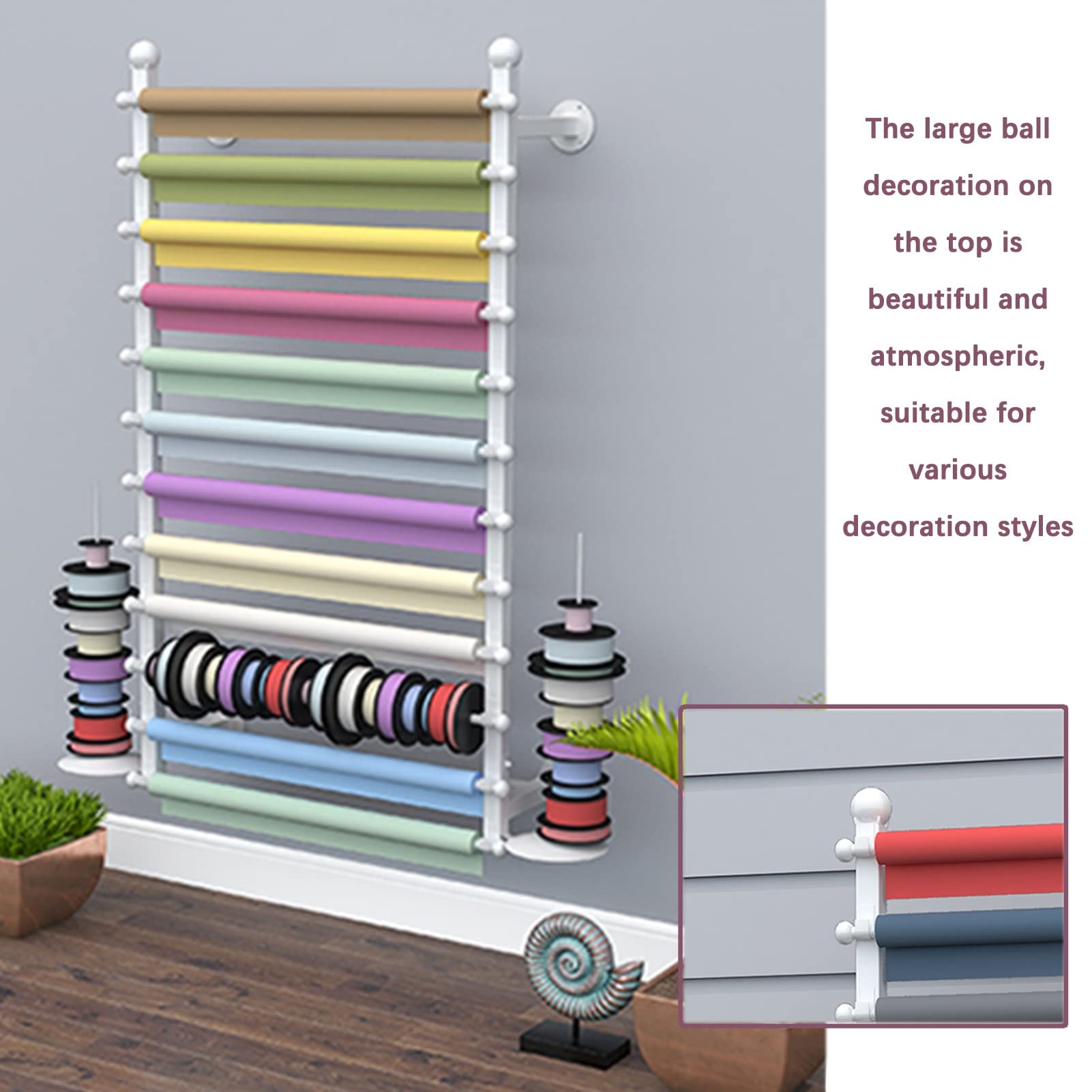 Estantes de pared de 12 niveles para carretes de papel pintado, bufandas de celofán y papel de envoltura de flores, ideal para manualidades y tiendas de regalos