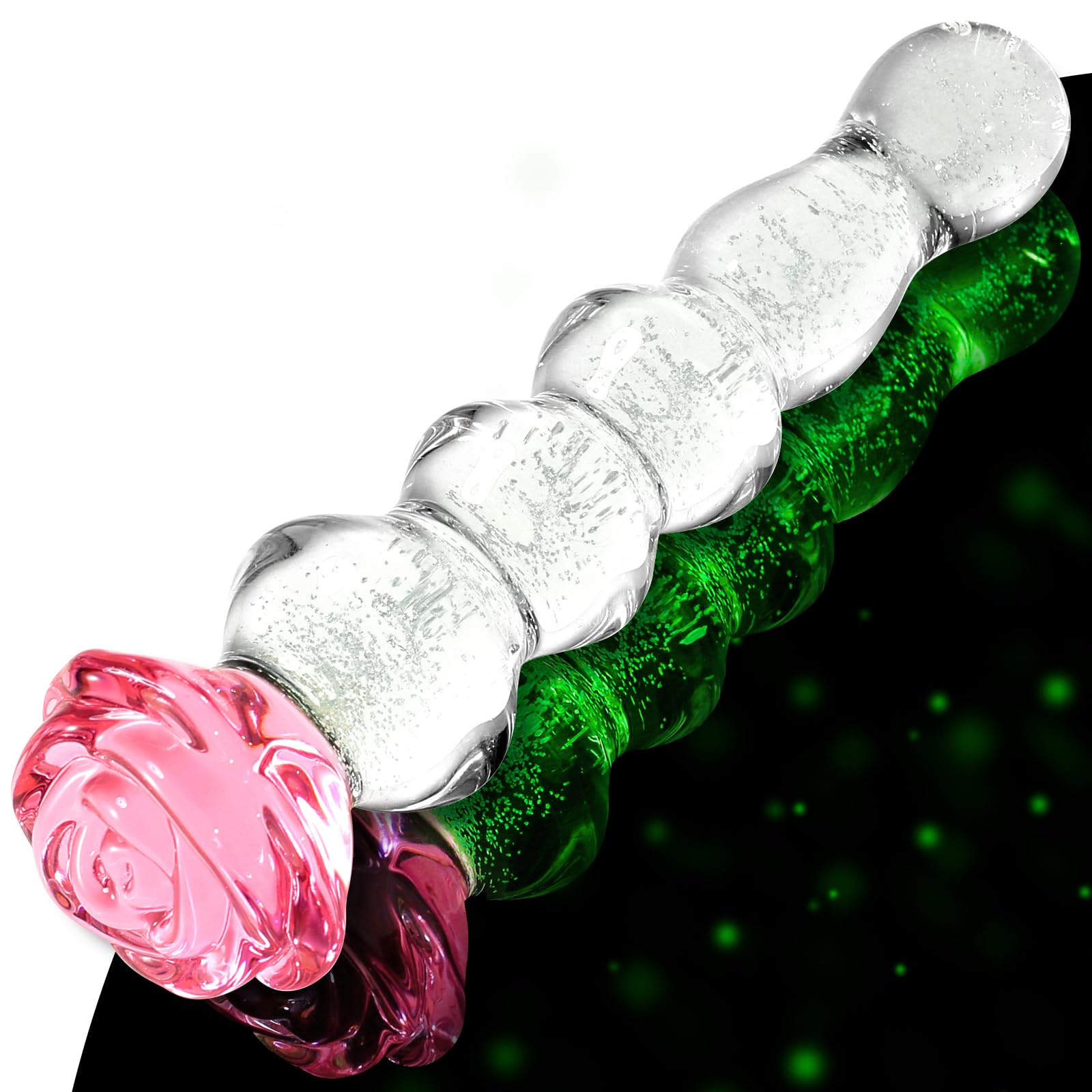 Anal Beads Glass Dildo Beaded Anal Plug with Rose Base 8 Inch Dildo Glow in The Dark Anal