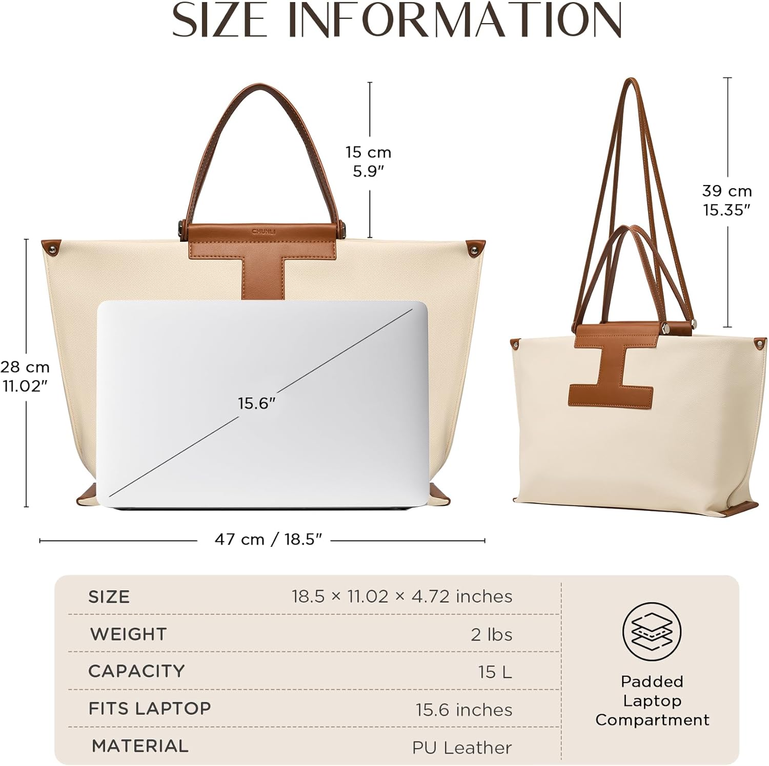 CHUNLI Laptop Tote Bag for Women,15.6 Inch Leather Work Bag Computer Purse, Waterproof Business Briefcase Handbags - Image 7
