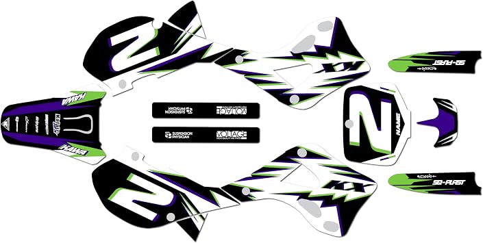 Graphics Kit for Kawasaki KX125 and KX250 1999-2002 VISION Series Green 09 Mil - Dirt pit bike motorcycle stickers, dirtbike racing automotive decal motocross accessories no-plastics