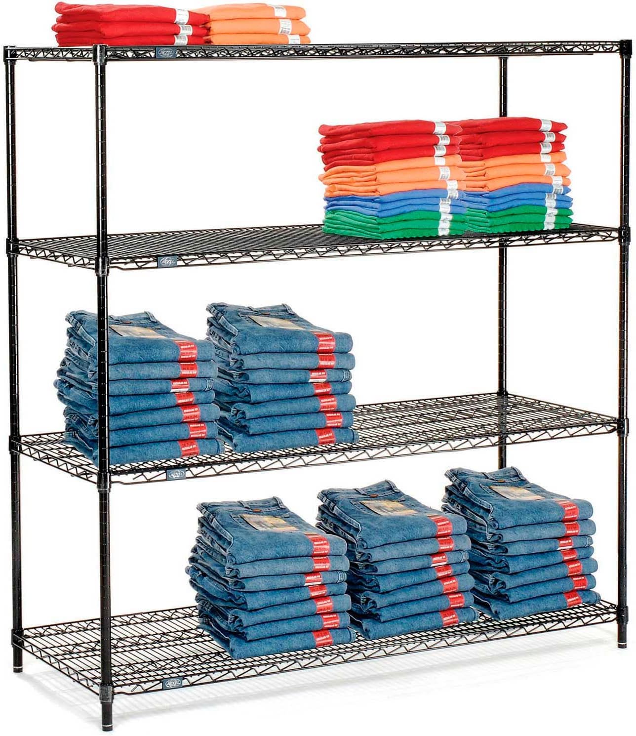 Nexel Black Epoxy, 4 Tier, Wire Shelving Starter Unit, 60"W x 14"D x 54"H