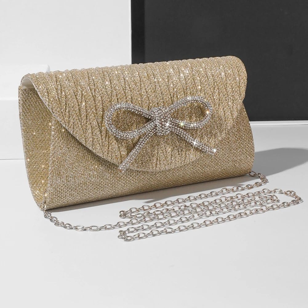 Bolso de noche para mujer, con lazo, formal, de satén y diamantes de imitación, para boda, fiesta, baile de graduación
