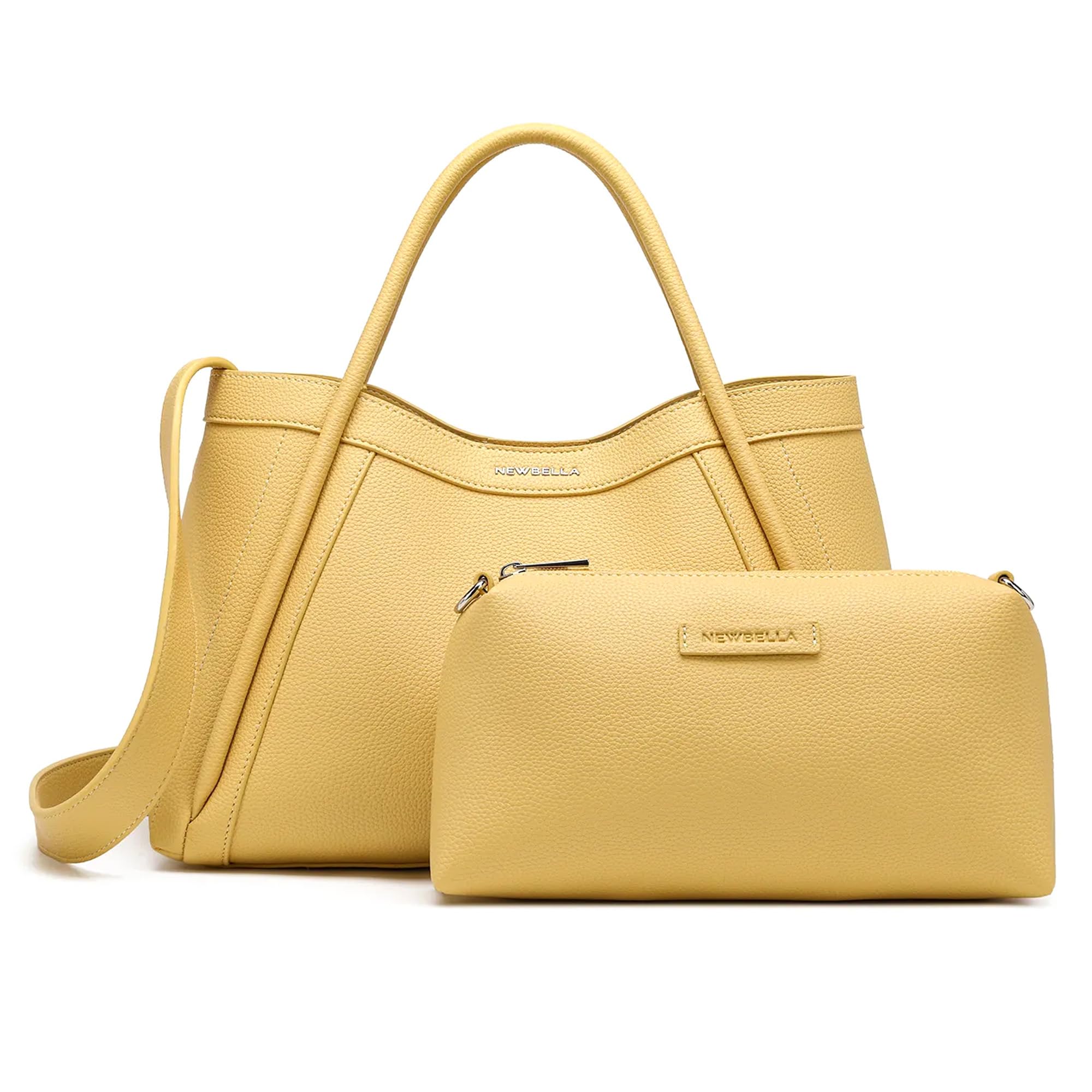 NEWBELLA Tote Bag for Women, Vegan Leather Crossbody Shoulder Bag, Top Handle Satchel Purse for Work, Travel, Daily Use (Yellow, for 13 inch laptop)