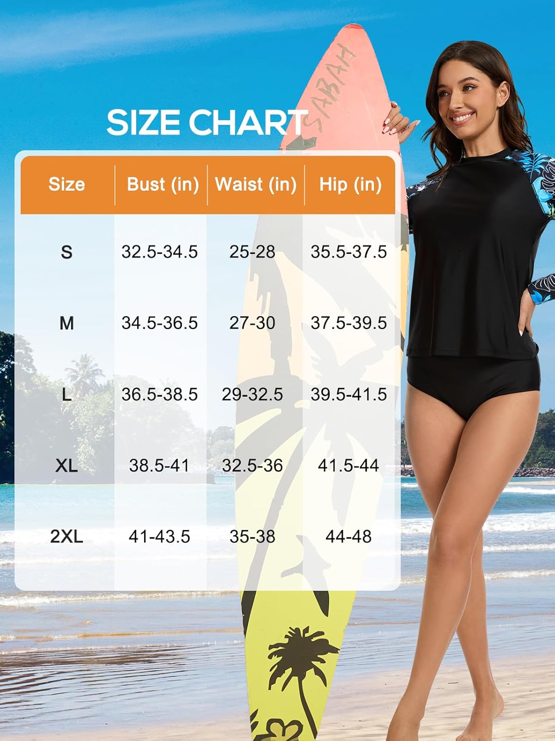 Two Piece Rash Guard for Women Sun Protection UPF 50+ Long Sleeve Swimsuits Quick Dry Swim Shirts - Image 4