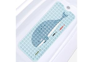 【Extra-Long 40"x16"】Whale Bathtub Mat for Kids - Non-Slip & Machine Washable Cute...