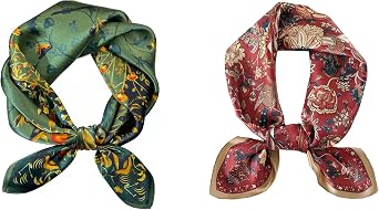 ANDANTINO 100% Pure Mulberry Silk Square Scarf for Hair-27 Women Men Natural Silk Neckerchief Digital Printed Headscarf