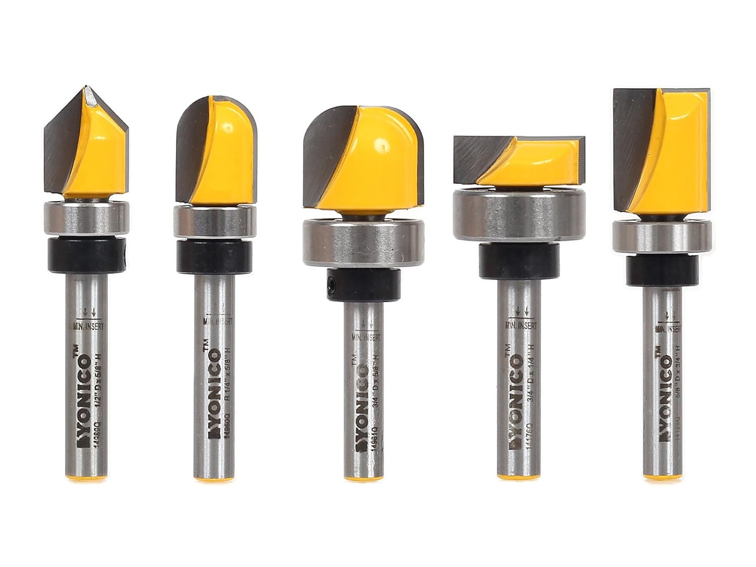 YONICO Router Bits Set Template 5 Bit 1/4-Inch Shank 14525q