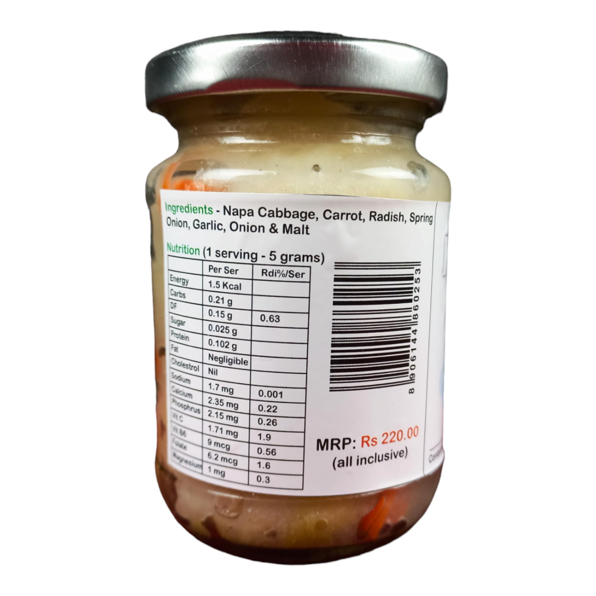 Kimchi Factory - White Kimchi - Non Spicy Korean (Probiotic + Prebiotic) Pickle For Gut Health - Hands On Tummy (110 grams)