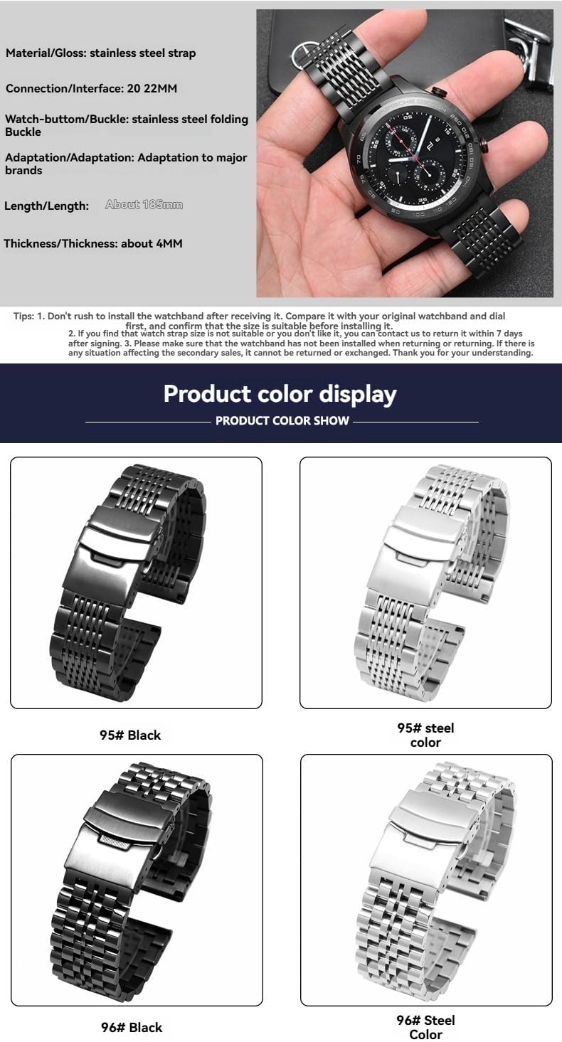 Universal Quick Release Solid Stainless Steel Watch Bracelet 20mm 22mm 24mm for All Brands