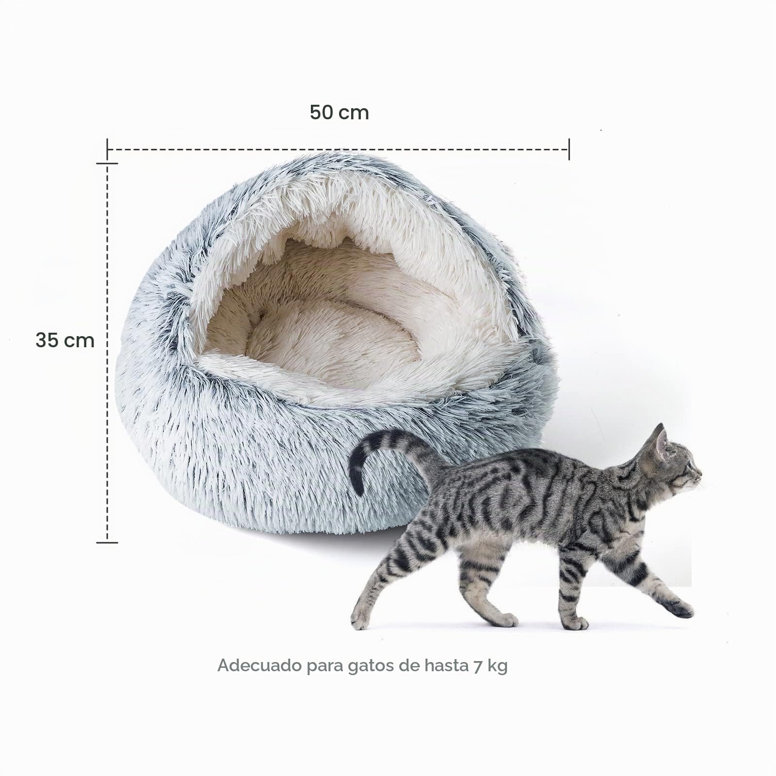 CATISM Cama Cueva Donut con Capucha para Gatos, Felpa 50cm, Gris | Casa de Cama de Donut de Felpa, Lavable, Cálida y Acogedora, Refugio cerrado para gatos que buscan privacidad
