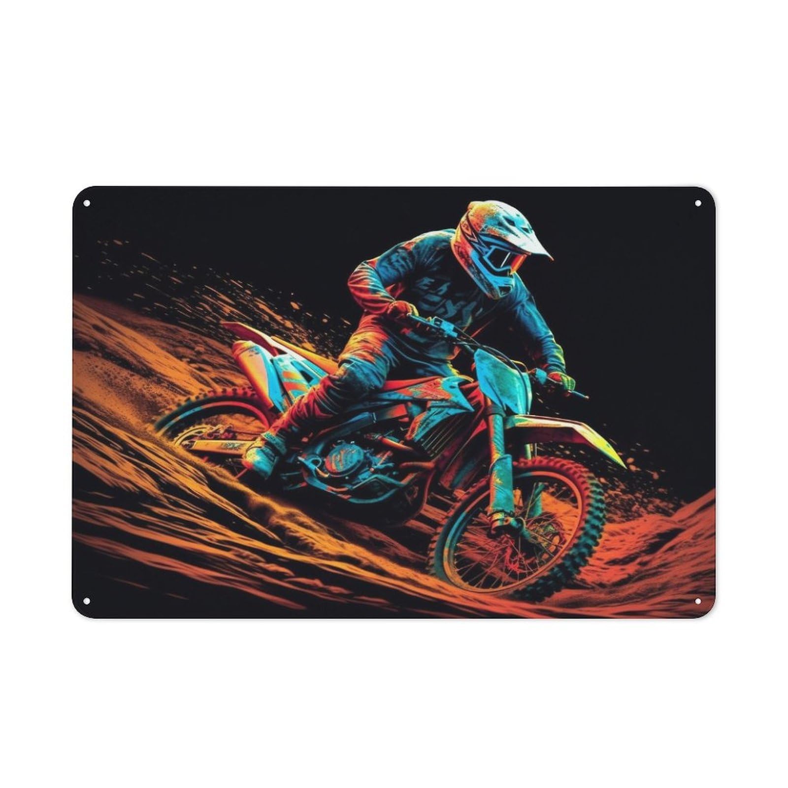 Junmoney Style-9 Motocross Rider Urban Metal Wall Decor 20X30cm, Industrial Metal Sign For Flat, Bar, Studio Or Gallery Wall