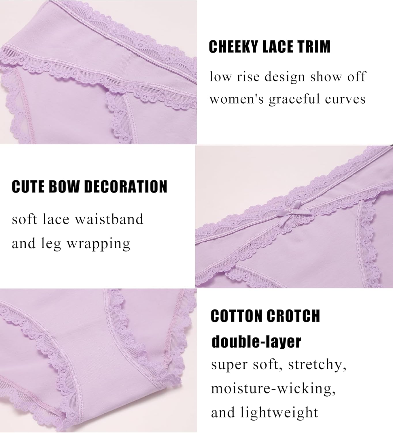 Avidlove Womens Underwear Cotton Panties Cheeky Bikini Underpanties Lace Stretch Hipster Briefs - Image 4