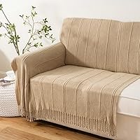 Vista 9 de BATTILO HOME Tan Throw Blanket for Couch, Knitted Boho Tan Throw Blankets for Bed Sofa, Decorative Woven Throws with Tassel, Soft Warm Khaki Blanket