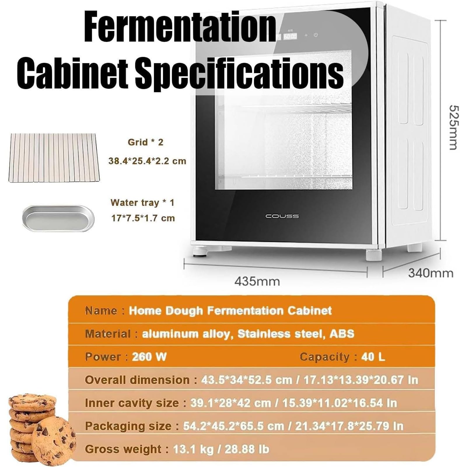 Fermentadora de Masa de 40 L, Máquina Eléctrica de Fermentación con Control de Humedad y Temperatura, Pantalla Táctil y LED Integrado, Incubadora de Fermentación Compacta para Pan Pizza Yogur