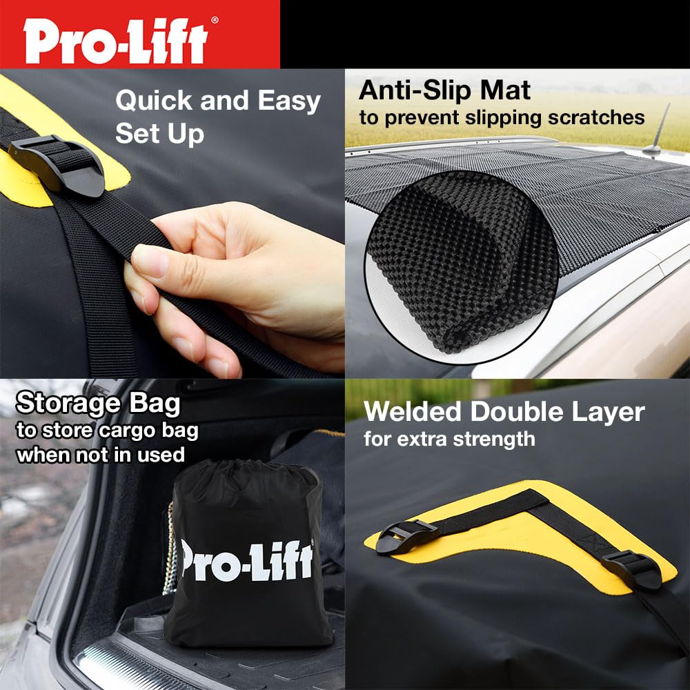 Pro-Lift Rooftop Cargo Carrier Waterproof – 21 Cubic Feet Softshell roof Luggage Bag for All car (Vehicle) with/Without Rack, Includes Set of Anti-Slip Mat, Reinforced Straps, Security Lock