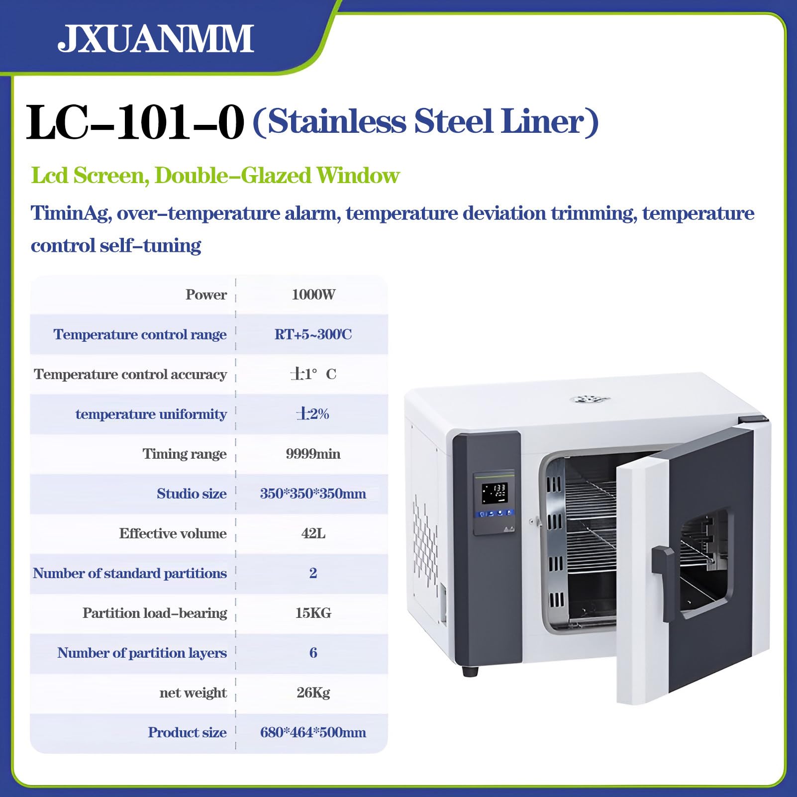Horno de secado de laboratorio, horno de secado de convección forzada de laboratorio, horno de secado rápido de temperatura constante con calefacción eléctrica,Stainlesssteelinnerliner-42L