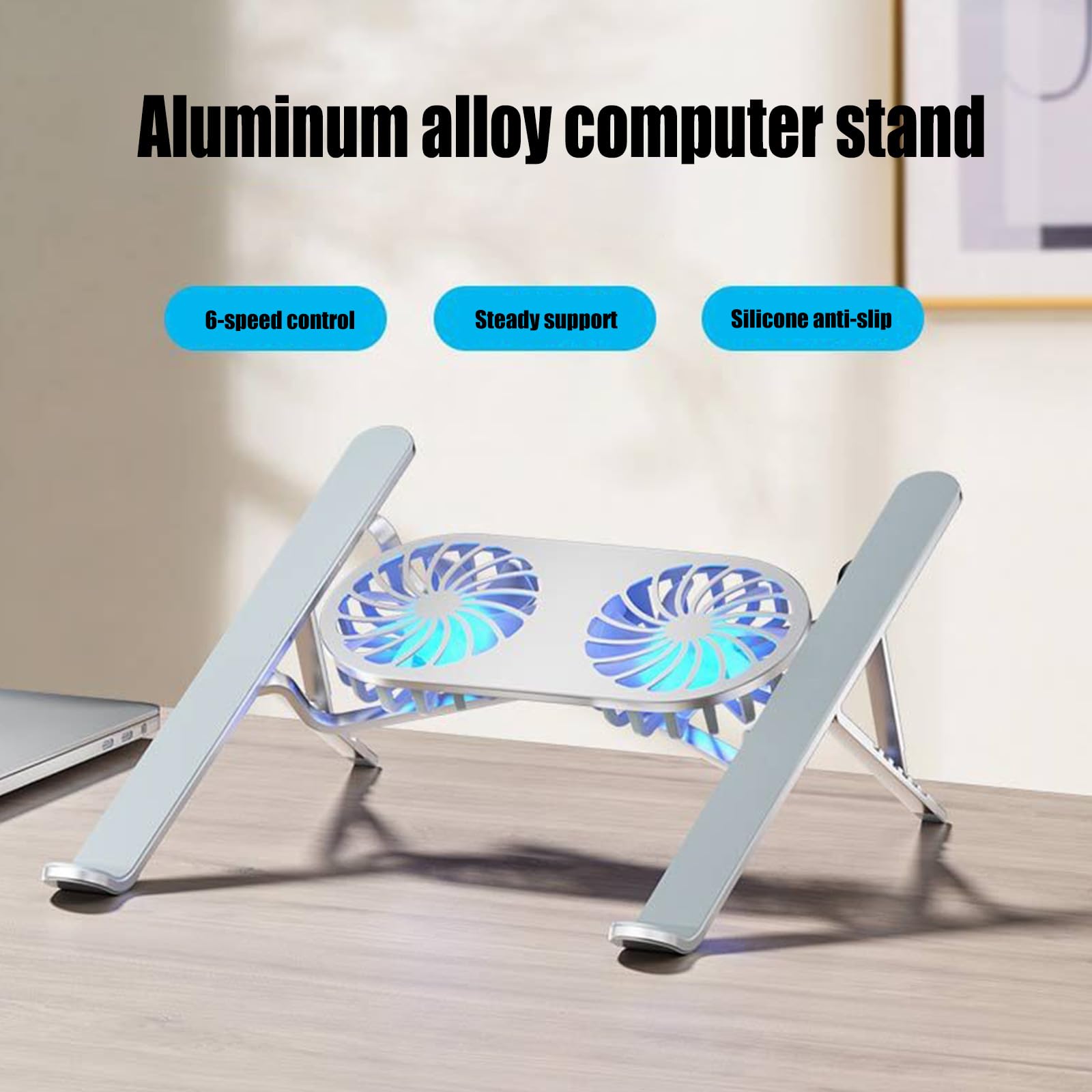 Supporto regolabile in alluminio per computer portatile con ventola di raffreddamento, per notebook da 13 a 21 pollici, raffreddamento efficace del calore