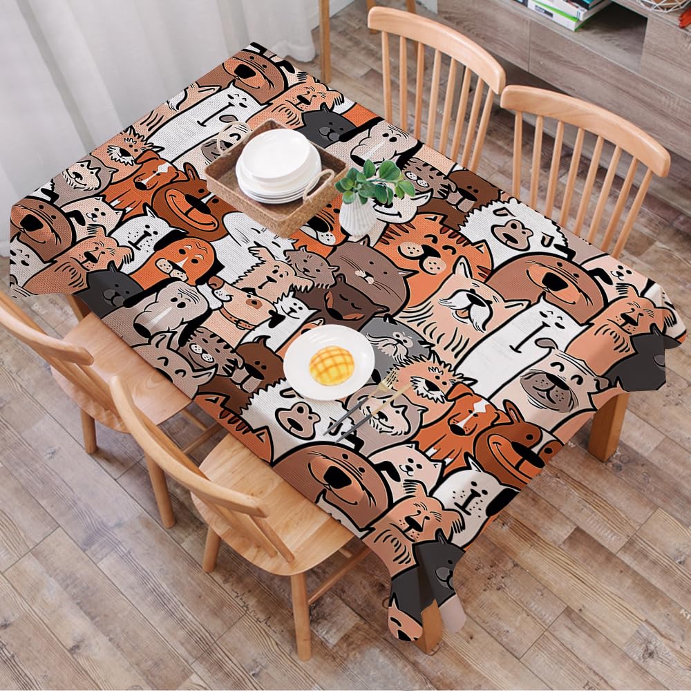 DALEXHM Table Cloth Wipe Clean Rectangular, wipeable tablecloths,Dining Table Cover for Kitchen Outdoor Garden Table,Seamless Pattern of Cartoon Dog Illustration Design,54x72 in